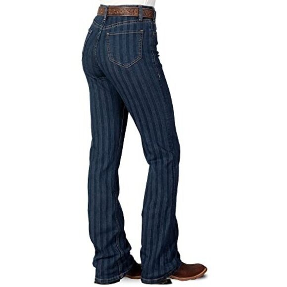 Rock & Roll Denim Women's Stripe Bootcut High Rise Jeans Dark Wash RRWD4HR0G4